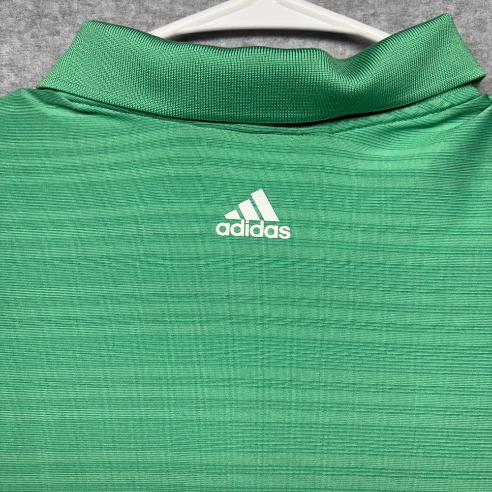 Adidas ClimaCool Mens Golf Polo‎ Shirt XL Green Striped Short Sleeve Performance